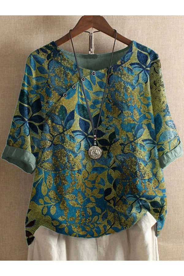 Dameshemd met groene bedrukte 3/4 mouwen - Trends en veelzijdige blouse